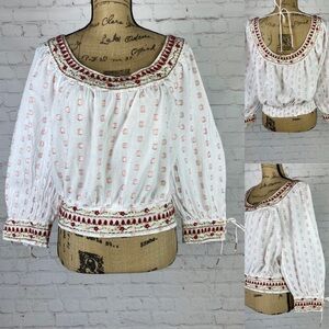 Anthropologie Beaded Embroidery Metallic Details Top